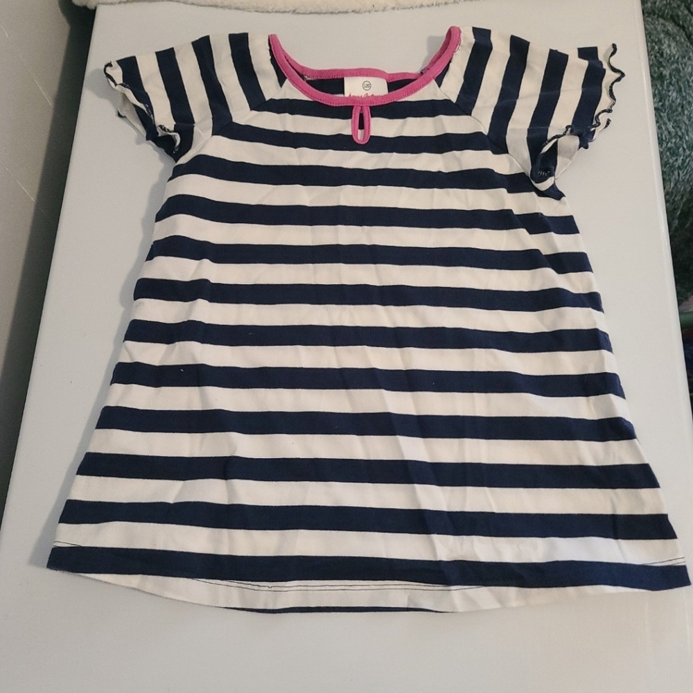 Hanna Andersson navy and pink striped ruffle sleeve top size 7